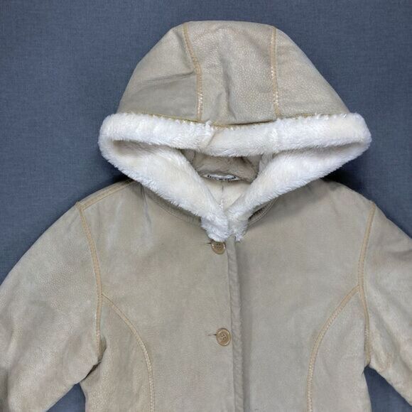 WILSONS‎ LEATHER Winter Coat Sz S Tan Suede Leather Hooded Faux Fur Lined Jacket - Picture 2 of 16